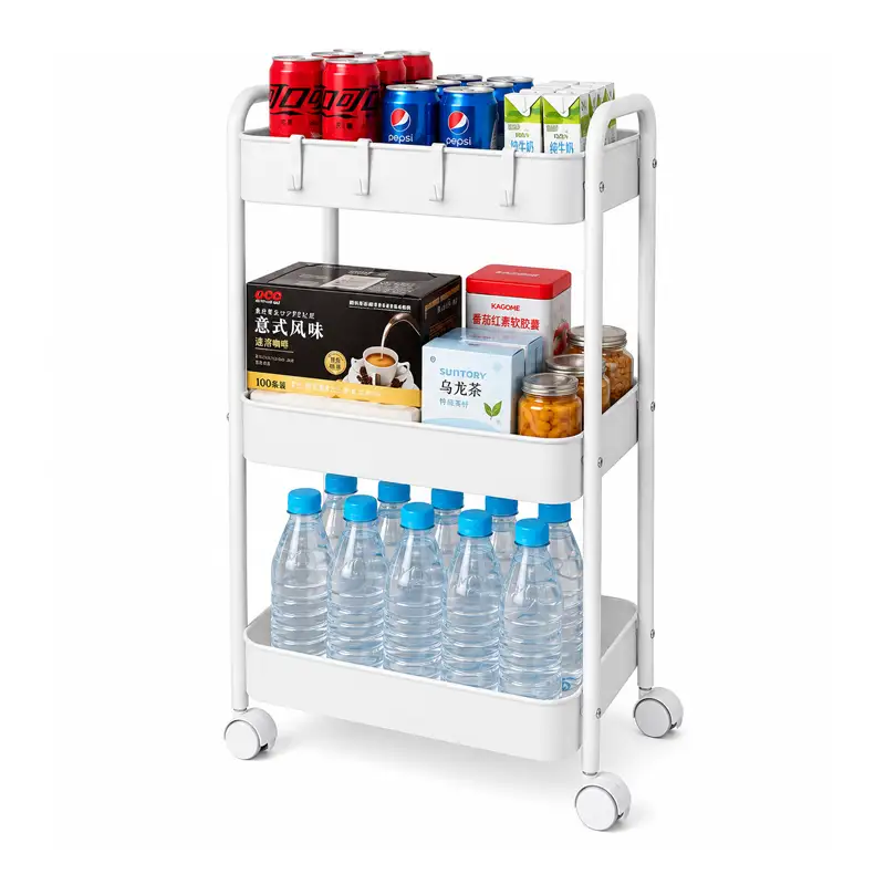 Carrito organizador metálico | 3 niveles | Ruedas | Blanco | LemonPie - Imagen 3