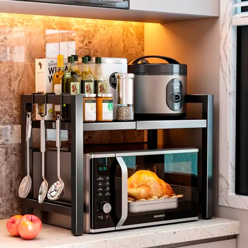 Estante organizador metálico ajustable | Horno Microonda | Negro | LemonPie - Imagen 2
