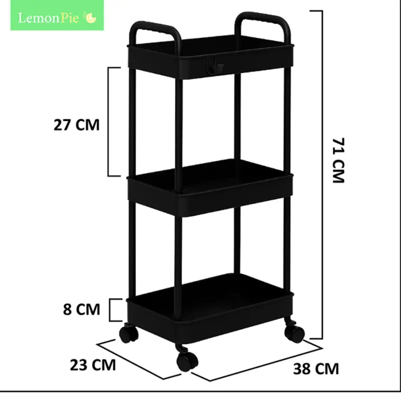 Carrito organizador plástico | 3 niveles | Ruedas | Negro | LemonPie - Imagen 2