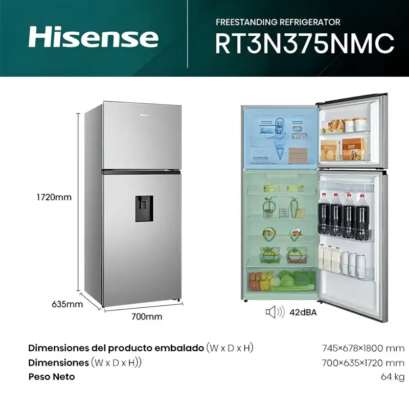 Heladera 379LTS No Frost Inverter Plata con Dispenser | Hisense - Imagen 2